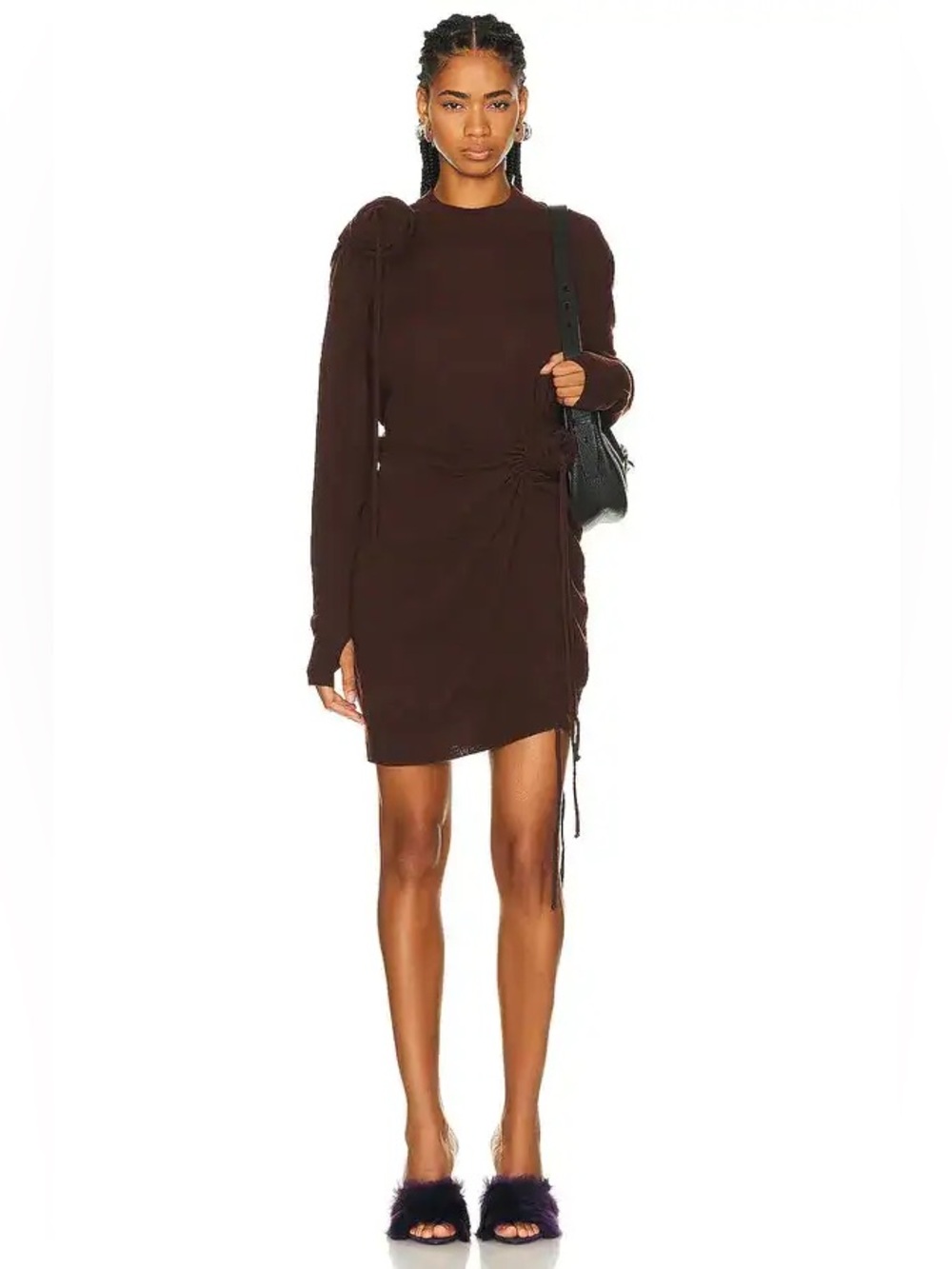 Burberry Chocolate Brown Ruched Drawstring Mini Dress